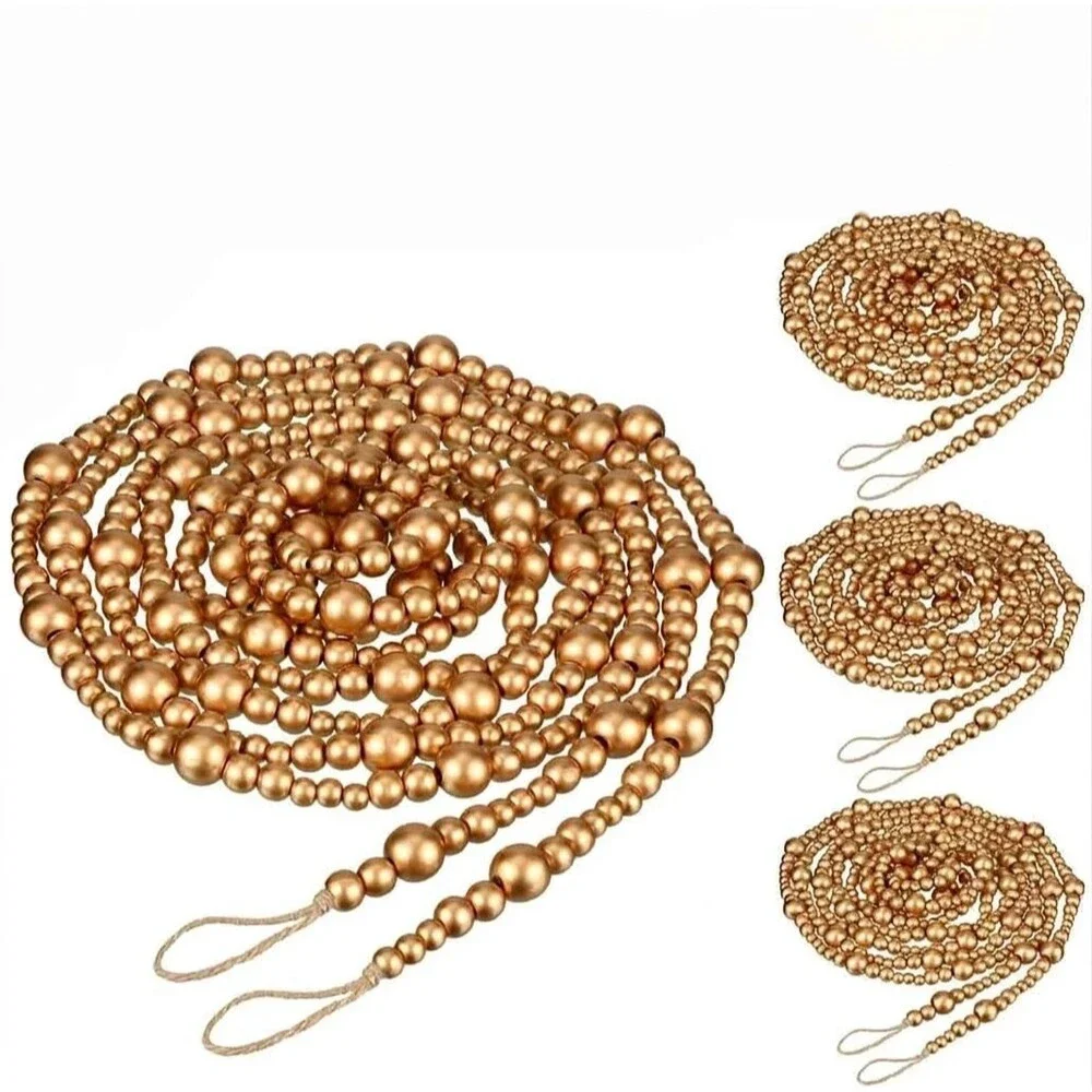 72 ft Antique Gold Wood Bead Garland 4pc Christmas Tree Farmhouse Rustic Decor